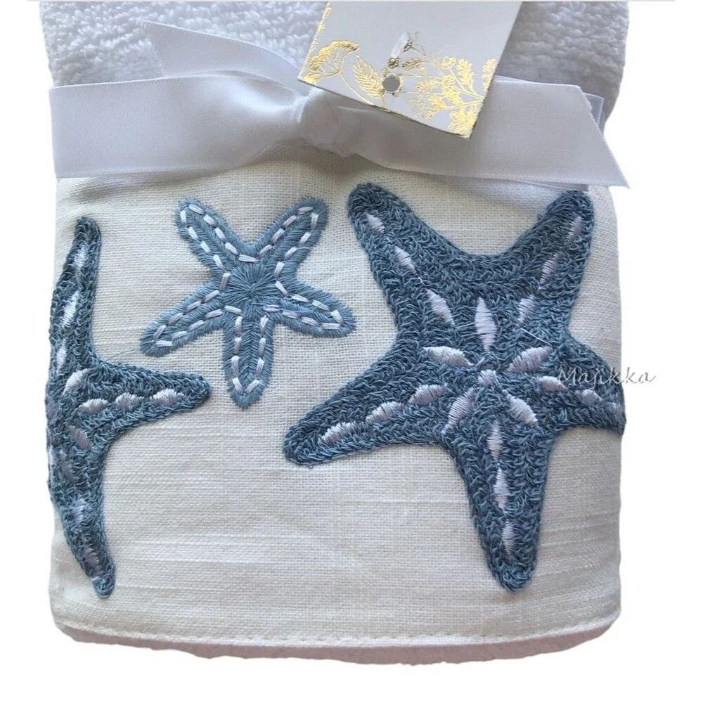Nantucket Blue Starfish Hand Towels Set of 2 Embroidered Bathroom Summer Beach
